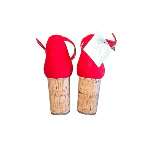 Worthington Womens 7.5 red Panama Block Heel Pumps ankle strap new casual - Picture 3 of 5